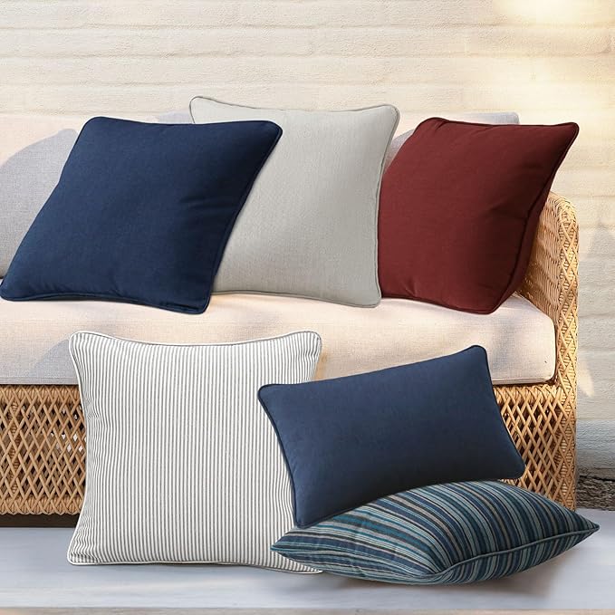 Outdoor Sunbrella Decorative Throw Pillow Covers Only, Pack of 4, 17"x17" & 20"x12" Water Repellent Replacement Lumbar Pillow Case for Patio, Couch, Sofa and Patio Furniture, Specrtum Indigo