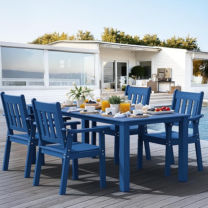 YEFU Patio Dining Chairs Set of 4: All Weather Outdoor Dining Chairs with Wide Curved Seat and Backrest - Outdoor Furniture Plastic for Outside Backyard/Garden/Porch/Deck 350lbs Capacity Blue