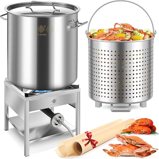 ARC 84QT Stainless Steel Seafood Boil Pot with 200,000BTU Propane Burner, w/Basket for Outdoor Deep Fryer, Large Cooking Pot for Turkey Fryer, Crab, Crawfish, Shrimp, Lobster Boiling Stock Pot