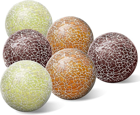 6 PCS 2.5inch Glass Decoration Orbs Set Glass Mosaic Sphere Balls Mix Color Bowls Vases Table Centerpieces Home Living Room Christmas Wedding Party Ornaments