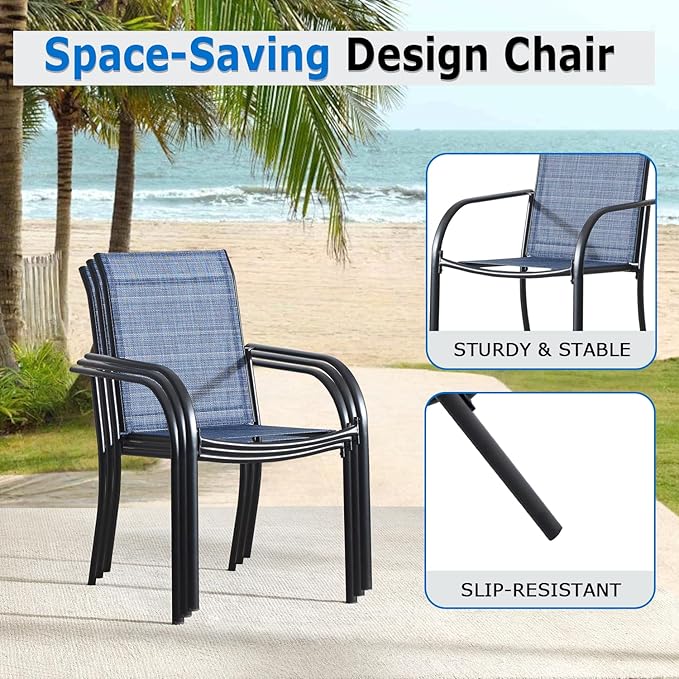 Outdoor Dining Chairs Set of 4, Stackable Patio Chairs with Textilene Fabric, Lightweight Garden Chairs for Poolside, Backyard, Camping, Light Blue
