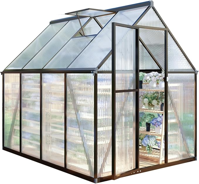 CQZY 6x8 FT Walk-in Greenhouse for Outside,Dark Gray