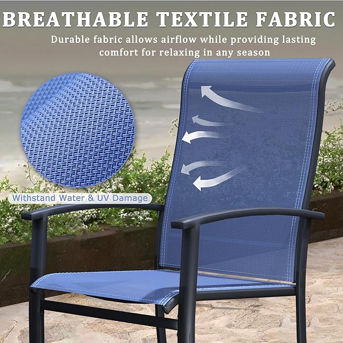 Outdoor Dining Chairs Set of 8, Stackable Patio Chairs with Metal Frame & Textilene Fabric, Perfect for Patio Garden Deck, Blue