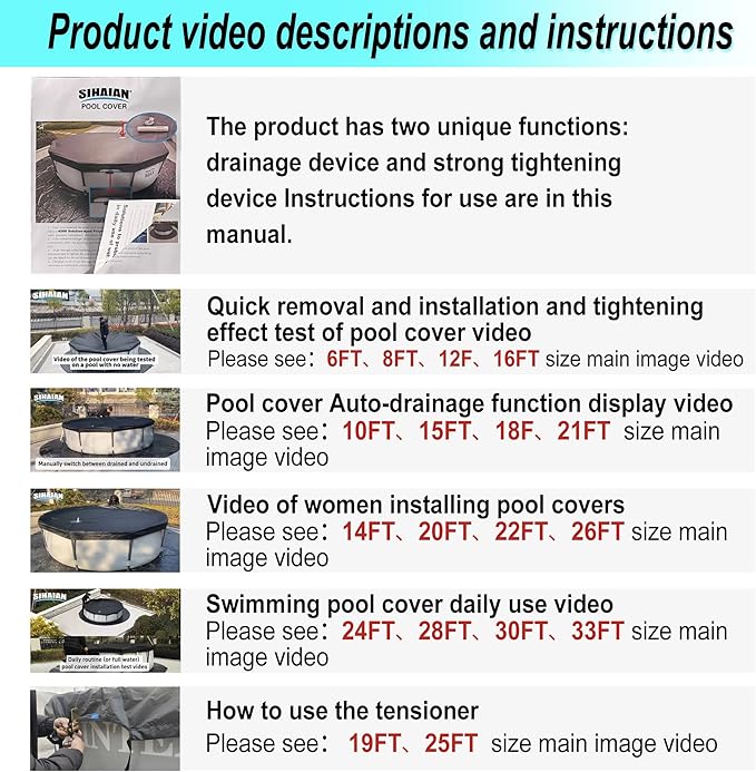 26 Ft Pool Cover, with Automatic Drain Round Pool Cover, One-Piece Quick Installation and Removal Above Ground Pool Cover, Preventing Waterlogging, UV Protected Solar Swimming Pool Cover