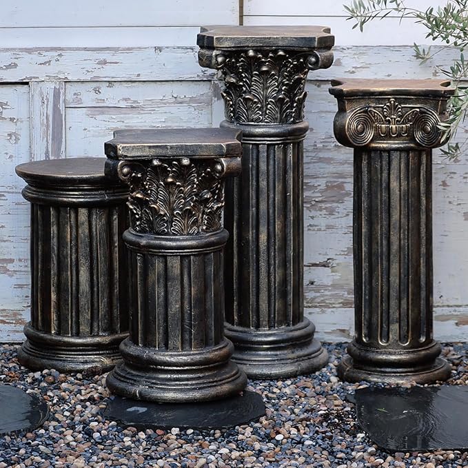 Decorative Roman Column Pedestal, Black Bronze, MGO Cement with Fiber, Classical Garden Pillar, Indoor Outdoor Decor, 23.6 inch Height, Wrap Foam Safely Delivered from Local Warehouse