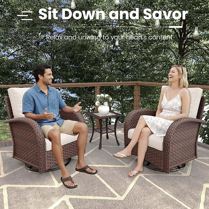 6 Pieces Patio Furniture Sets, Wicker Rattan High Back Outdoor Swivel Rocking Chairs Set with 3-Seat Couch, Ottomans and Side Table