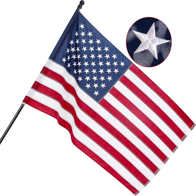 American Flag 3x5 ft Pole Sleeve Style: Longest Lasting US Sleeved Flag Made from Nylon, Embroidered Stars, Sewn Stripes, UV Protection Perfect for Outdoors! USA Flag
