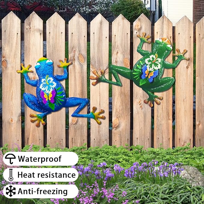 John's Studio 2Pcs Metal Frog Wall Decor Outdoor Garden Hanging Art Sculptures Home Theme Decorations for Kitchen Bathroom and Pool