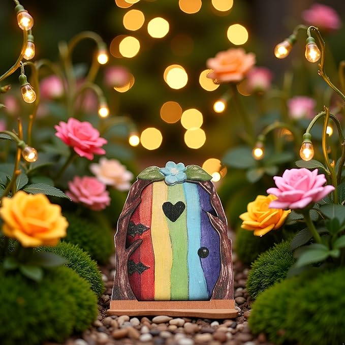 Multicolour Streak Mini Fairy Garden Door for Tree, 3D Miniature Fairy Door for Fairytale Tiny House Doors, Bonsai Terrarium Micro Landscape Decoration Accessories Garden Miniatures