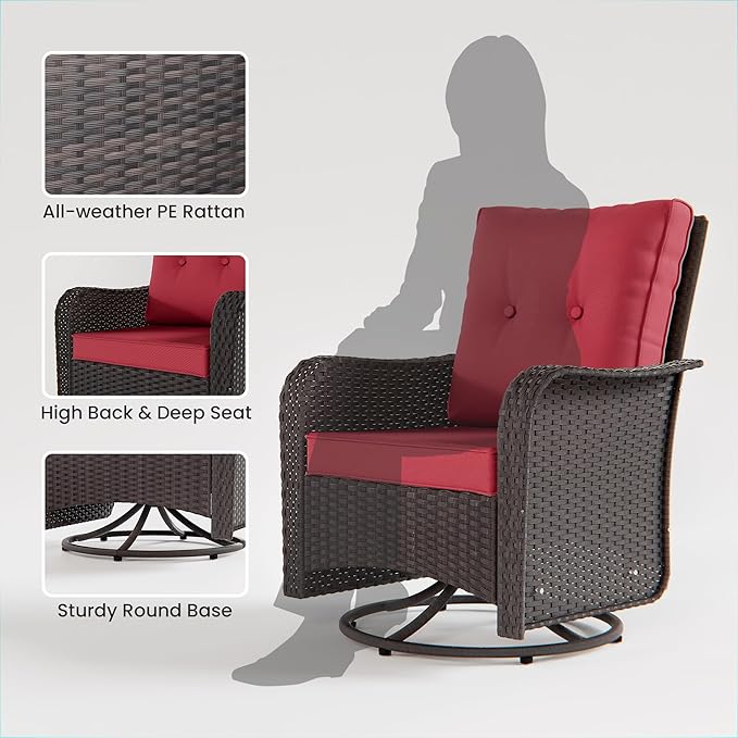 12 Pcs Outdoor Patio Furniture Set Outdoor Furniture All Weather Patio Sectional Sofa PE Wicker Modular Conversation Set with Coffee Table, Swivel Rocking Chair Red