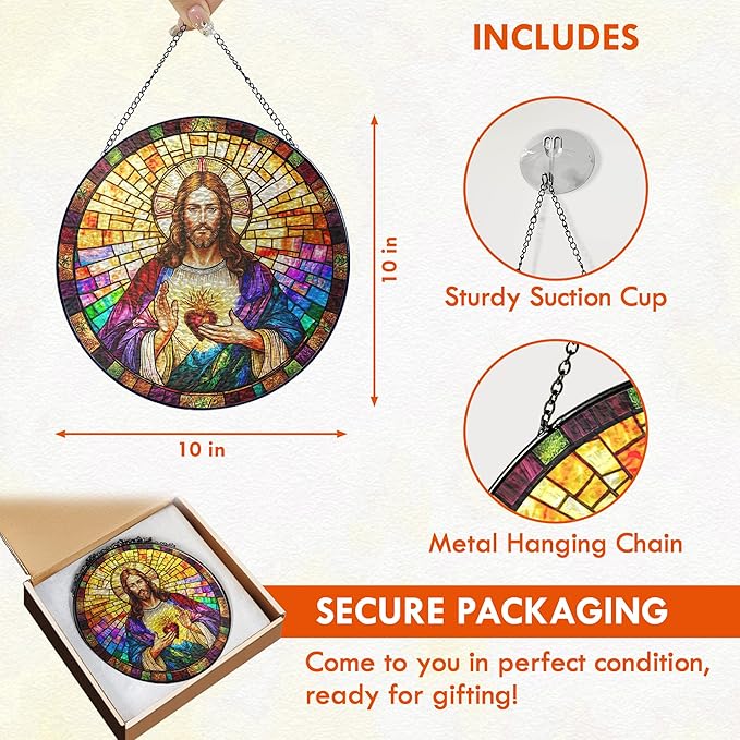 FLAGWIX Christmas Christian Gifts for Women Faith - Stained Glass Window Hanging 10 in - Birthday Catholic Religious Gifts, Suncatchers Windows Hanging, Spiritual Suncatcher Home Garden Decor