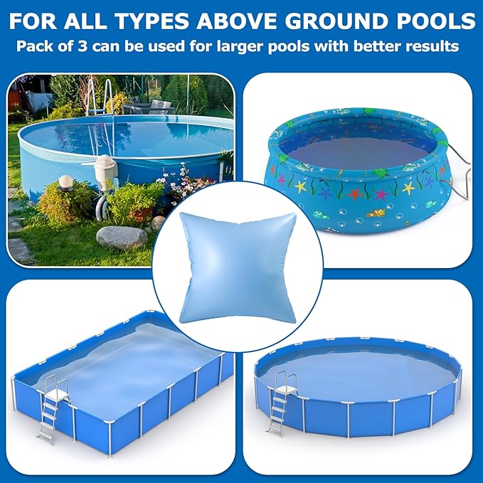 Hungdao 8 ft x 8 ft Pool Air Pillows for Above Ground Heavy Duty Air Pillow Kit for Winterize Closing Large Square Cushion Swimming Pool Closing Protects Covers with Cords