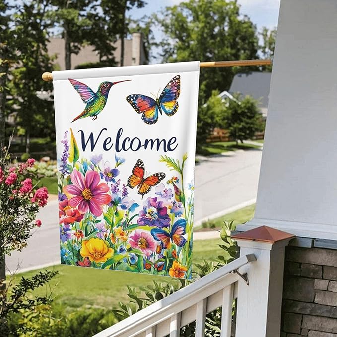 Spring Flower Garden Flag Vertical Double Sided Outdoor Yard Flags 12.5x18 Inch Burlap Banners for House Lawn