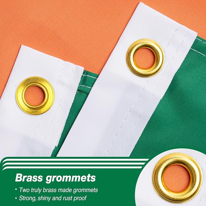 Ireland Irish Flag 3x5 ft Outdoor, Double Sided 3 Ply Heavy Duty Ireland National Country Flag, 100% Quality Polyester Irish Banner with Brass Grommets 4 Rows Stitches