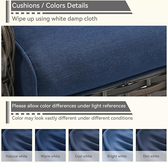 4 Piece Patio Furniture Set, 2 Chairs and 2 Ottomans PE Wicker Footstool, Outdoors Rattan Conversation Set with Deep Seating and Olefin Cushions, for Backyard, Garden, Navy
