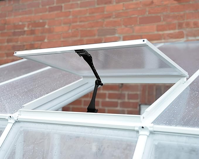 Palram Canopia Rion Sun Room 8 Ft. x 12 Ft. Solarium, Lean-To Greenhouse DIY Kit, Attach to House, Large Twin Wall Polycarbonate, 100% UV Protection For Porch, Patio Outdoors with Window Vent (White)
