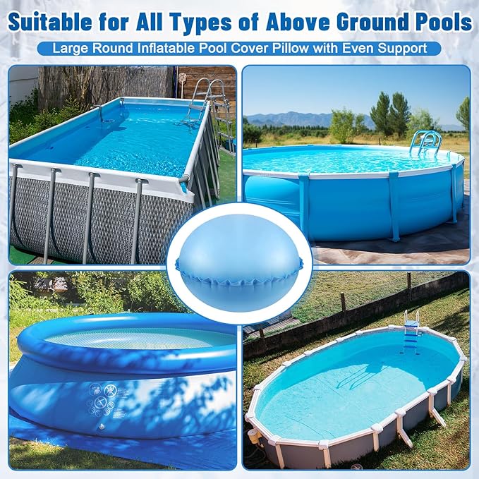 Pool Pillows for Above Ground Pools, Pool Pillows for Closing Winter, 6ft Round Air Pool Cover Pillow Kit for Winterizing with Ropes, Ultra Thick PVC Inflatable Cold Resistant Swimming Pool Pillow