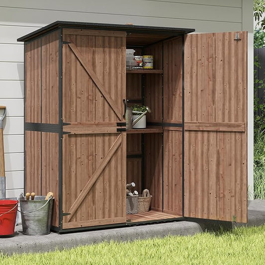 Outdoor Storage Shed with Floor, Waterproof Storage Cabinet with Metal Frame, Adjustable Shelves, Garden Shed for Backyard Garden Patio Lawn - Dark Brown