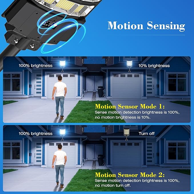 10000W Solar Street Light - 8000K Solar Lights Outdoor IP66 Waterproof,350° Wide Angle Dusk to Dawn,Commercial Solar Parking Lot Lights with Motion Sensor & Remote,LED Flood Light for Yard,Pathway