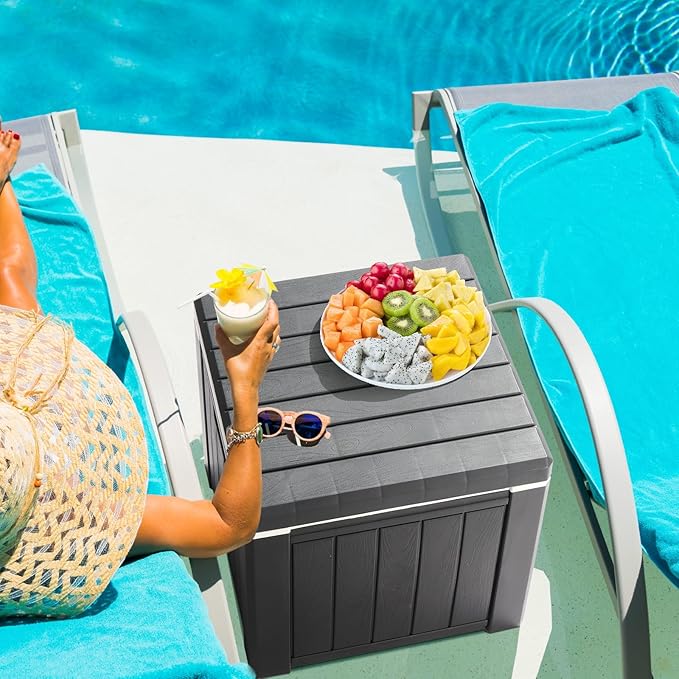 Bonnlo Outdoor Deck Box 10 Gallon, All-Weather Waterproof Patio Square Storage Box with Removable Lid, Small Storage Side Table for Patio, Poolside, Backyard