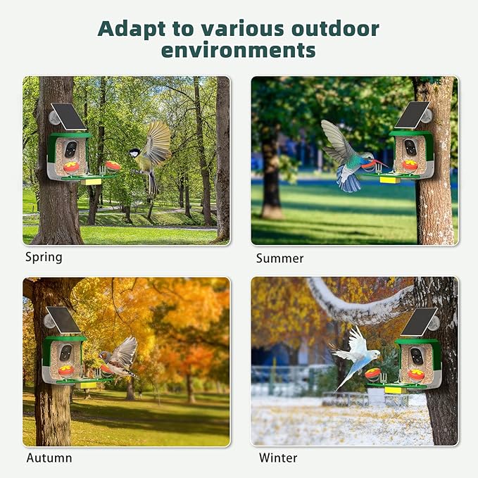 Smart Bird Feeder with Camera Solar Powered - 2K HD Live Video Camera AI Identify Birds, Visible Window Auto Capture& Motion Detection -Instant Arrival Alerts, Birds Lover Gifts