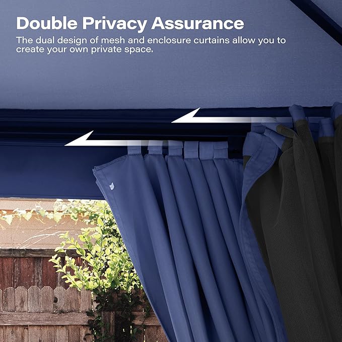 Outdoor Patio Gazebo 8FT, Heavy Duty Party Tent & Shelter with 2-Tier Roof and Expansion Bolts, Mosquito Nettings and Privacy Screens for Backyard, Garden, Poolside, Navy Blue