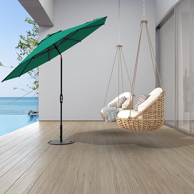 Midtown Umbrellas The Swilt 10 Feet Patio Umbrella in Sunbrella Canvas Teal Acrylic Fabric - Fiberglass Ribs, Auto-Tilt Aluminum Frame For Backyard, Deck, Garden, Pool - White Pole