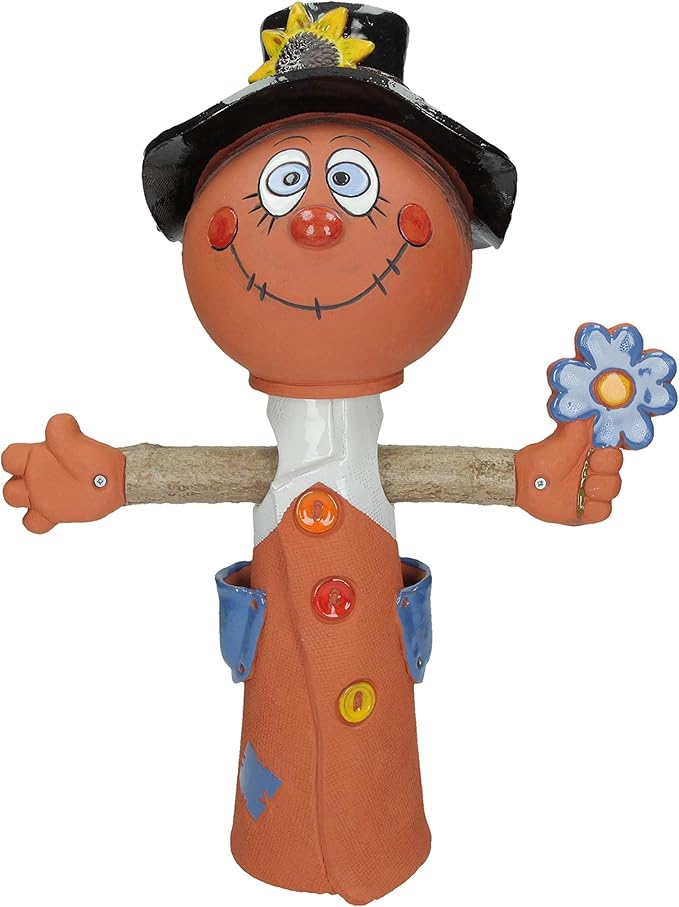 Ceramic Garden Decor - Scarecrow Lawn stake - Outdoor statue - Perfect, unique gifts for gardeners woman, men, yard gifts - Handmade, Frostproof