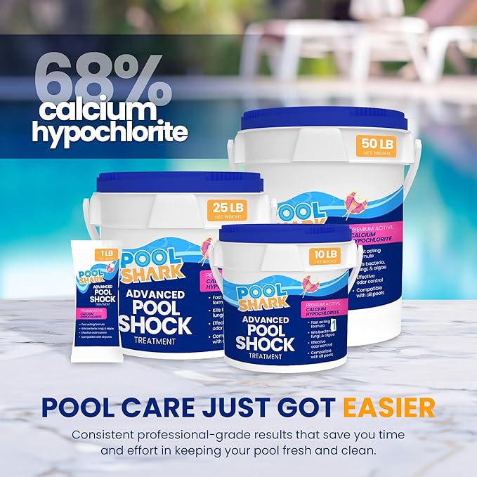 POOL SHARK 68% Calcium Hypochlorite Pool Shock - 12 Pack Chlorine Granules - 1 lb Bags - Swimming Pool Shock for Inground and Above Ground Pool Treatment