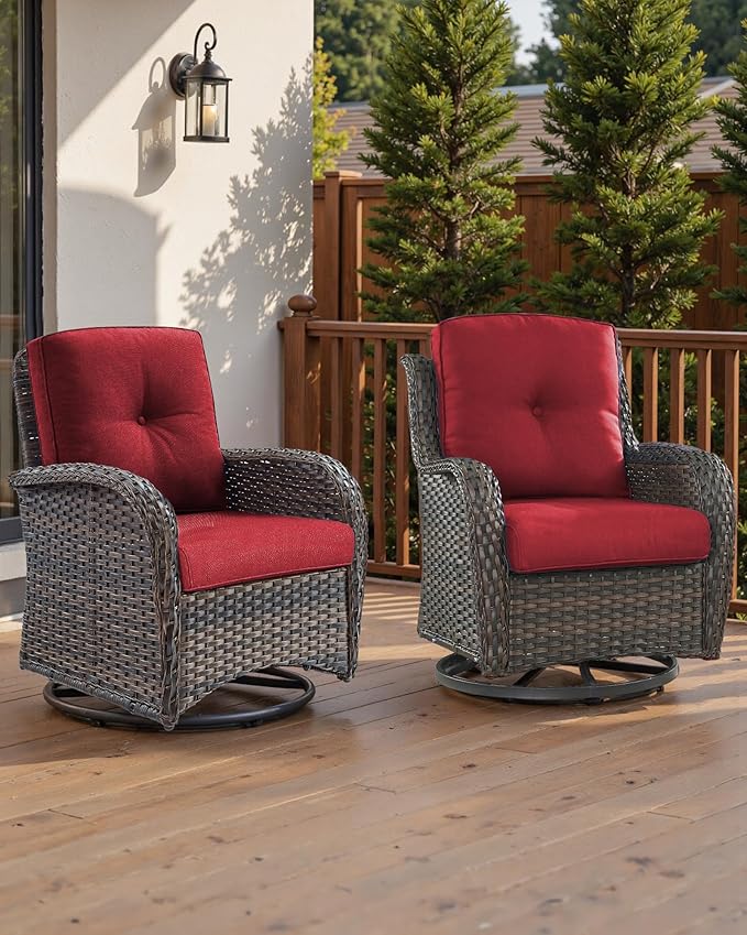 Pop 22x25/22x24 Outdoor Chair Cushions Set of 4 - Heavy Duty High Back Replacement Zippered Pillow for Patio Furniture Set Dining Gliding Rocking Chairs Loveseat L-Shape Sofa - Red/Button