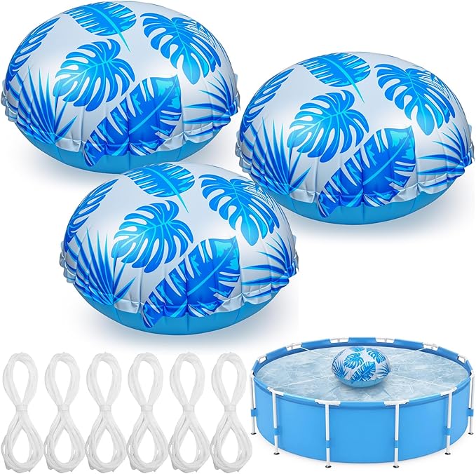 3pcs 4ft Pool Pillows for Above Ground Pools, Cover Balloon Winterizing Inflatable Air Pillow Float with Ropes PVC Ice Equalizer Closing Winter Swimming Ball Accessories