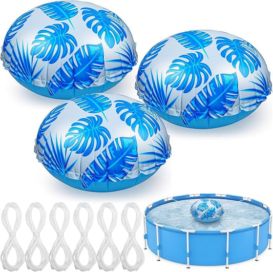 3pcs 4ft Pool Pillows for Above Ground Pools, Cover Balloon Winterizing Inflatable Air Pillow Float with Ropes PVC Ice Equalizer Closing Winter Swimming Ball Accessories