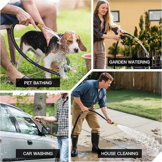 Garden Hose 5/8" x 100ft - Heavy Duty Rubber Water Hose 600 PSI Burst Pressure, No Kink & Durable Flexible Hose for Yard, Car Wash, Pets Black