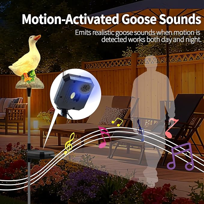 Solar Porch Goose Statue Garden Decor, 29 inch with Motion-Activated Sound Outdoor Decor for Lawn Patio Yard Balcony - Unique Gift for Garden Lovers
