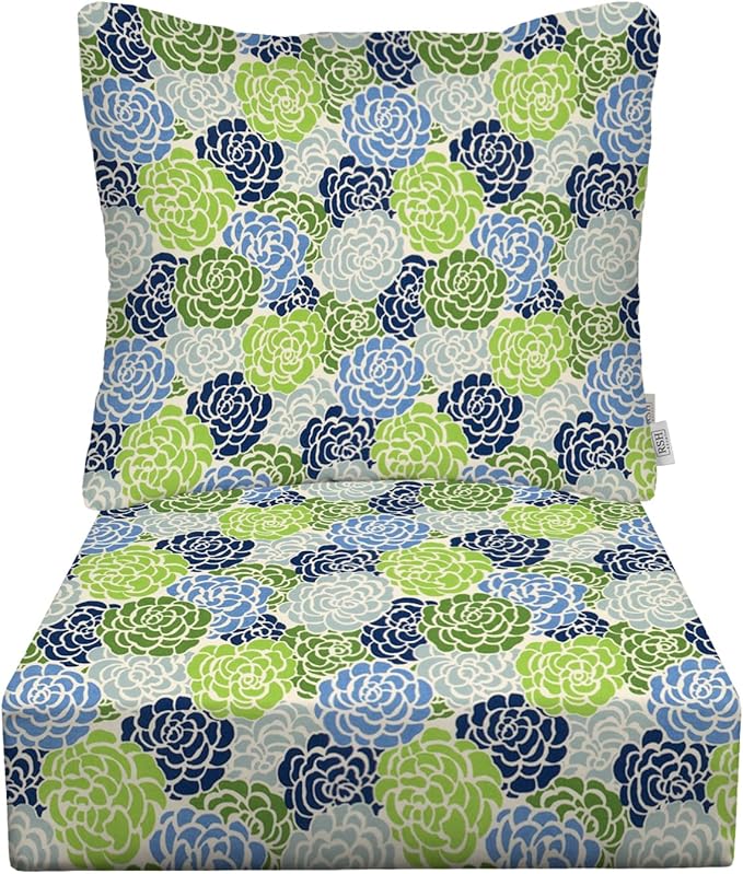 RSH DECOR: Deep Seating Cushion with Pillow Back | 24” x 27” Seat | All-Weather Spun Fabric | Water and Fade-Resistant | Outdoor Chair Cushion Set for Patio Furniture | Livi Courtyard Floral