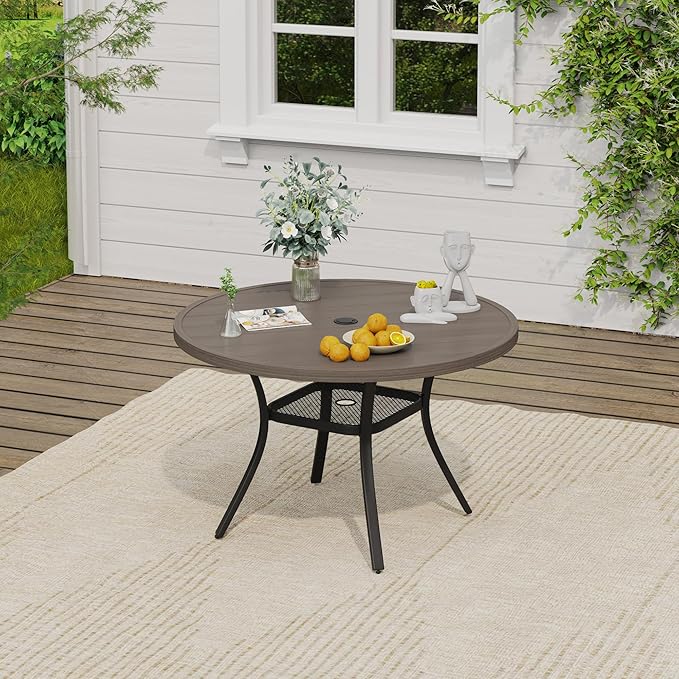 VICLLAX 5 Pieces Outdoor Dining Set, Patio Furniture Set of 4 Patio Swivel Dining Chairs and 41" Patio Round Table with Storage Shelf, Grey Chairs & Antique Grey Tabletop