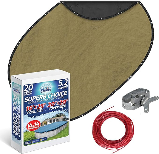 Winter Swimming Pool Cover for 16 ft x 25 ft Aboveground Oval Pool Size, Superb Choice Series, Solid Material, Color - Camel, Pool Cover Choice 311625-4CHOICE