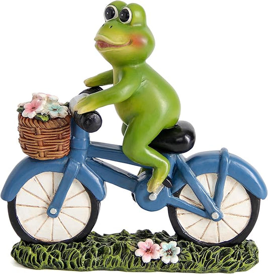 Garden Statues Outdoor Frog Decor Cute Frog Ride Bike Decorations for Outside Home Decor Frogs Figurines Gifts for Patio Yard Lawn Gardening Gift for Women (Green)