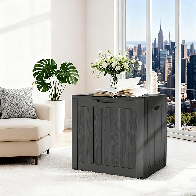 Mars Villa Deck Box, Waterproof Weatherproof and UV Resistant Resin Storage Bin with Lockable Lid, Ideal for, Outdoor, Patio Furniture Cushions, Pool Supplies, Garden Tools (31 Gallon, Black)