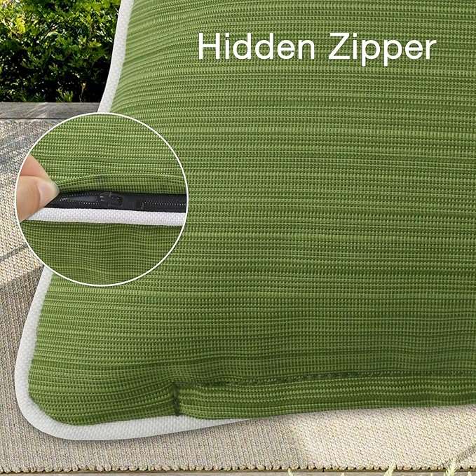 Decorative Outdoor Water Repellent Throw Pillows with Inserts, Set of 4, 20" x20" Pillows for Patio, Backyard, Bed, Couch, and Patio Furniture, Lawn Green