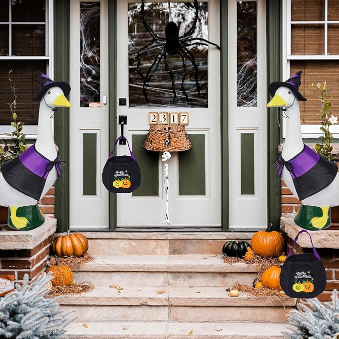 Halloween Porch Goose Outfits 23", Yard Goose Statue Clothes with Pumpkin Trick or Treat Bags, Fall Thanksgiving Outdoor Decor for Patio Lawn Garden and Porch Goode Theme (Witches Cloaks)