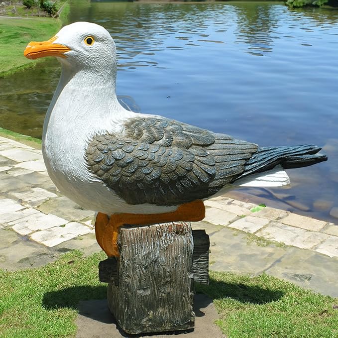 Real Seagull Outdoor Sculpture,Funny Bird Statue,Garden Beach Statue Decor,Resin Animal Seabird Ornaments,Coastal Beach Decor,Patio Decor for Outdoor Table Decorfor Garden,Terrace,Lawn,Yard