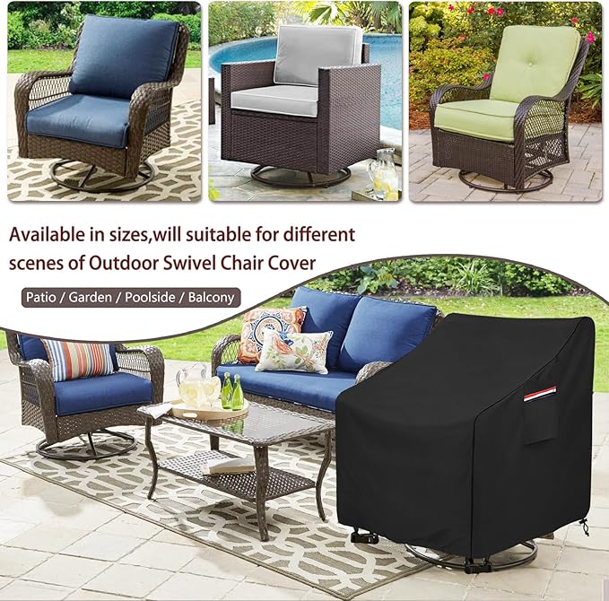 Okcool Outdoor Swivel Chair Cover 2 Pack,Outdoor Furniture Patio Chair Covers Waterproof Clearance,(27.5"W x 32.5"D x 39"H) Outdoor Lawn Patio Furniture Covers,Black