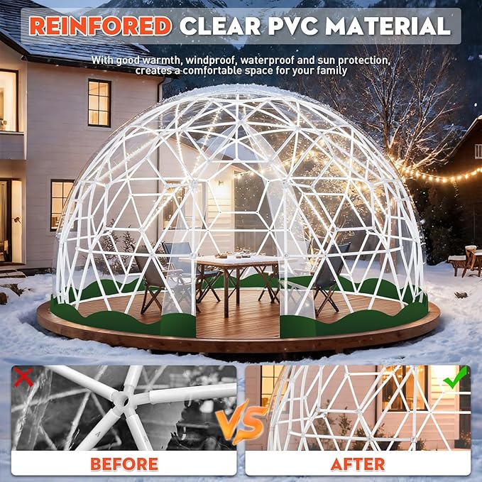 Garden Dome Tent, 15 x 9.5 ft Outdoor Clear Bubble Tent for 2-4 Person, All-Weather Geodesic Dome Greenhouse with Window & Door, PVC Transparent Tent for Patio, Camping, Party (15FT - Green)