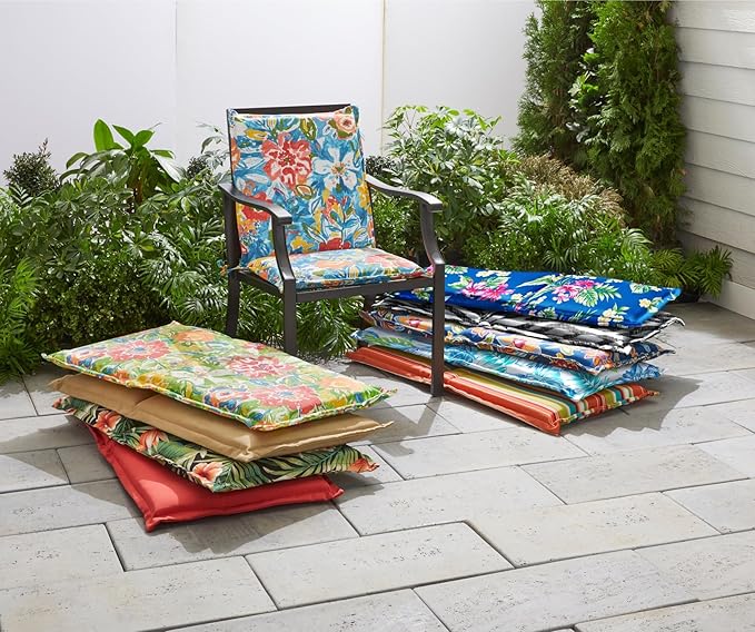 BrylaneHome Hinged Back & Seat Cushion - 21.5" H Seat Back - Patio & Outdoor - Water, Stain & Fade Resistant - Evening Blue Dot