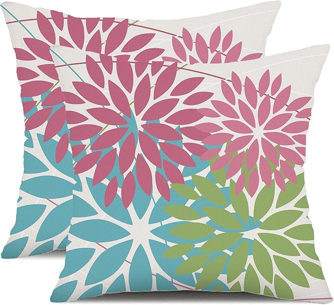 DFXSZ Outdoor Throw Pillow Covers 20x20 Inch Set of 2 Waterproof Spring Summer Geometric Elegant Pink Blue Green Outdoor Easter Pillow Covers for Patio Funiture Garden Couch 168B20