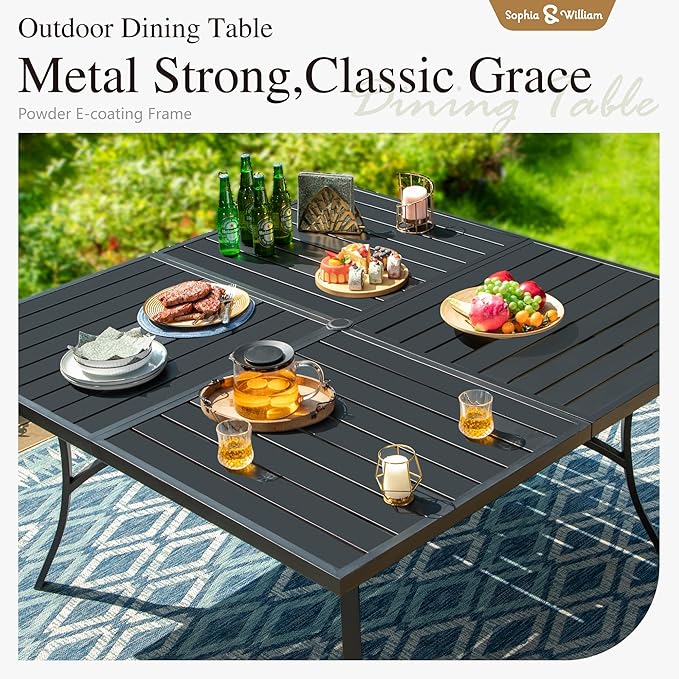 Sophia and William Outdoor Patio Dining Set for 8, Outdoor Table and Chairs, Removable Seat Cushions, 60" Square Black Patio Dining Table