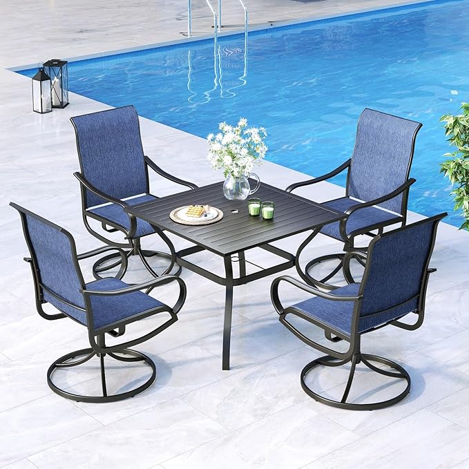 MFSTUDIO Outdoor Swivel Patio Dining Chairs Set of 4, High Back Breathable Textilene Patio Chairs for Balcony, Backyad, Deck, Garden (Navy Fabric,Black Frame)