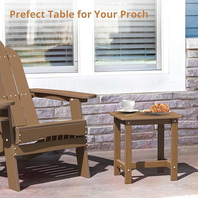 LUE BONA Outdoor Side Table, HDPS Small Adirondack End Table for Patio, Porch, Deck, Weather Resistant, Easy Maintenance, Indoor or Outdoor Use, Brown