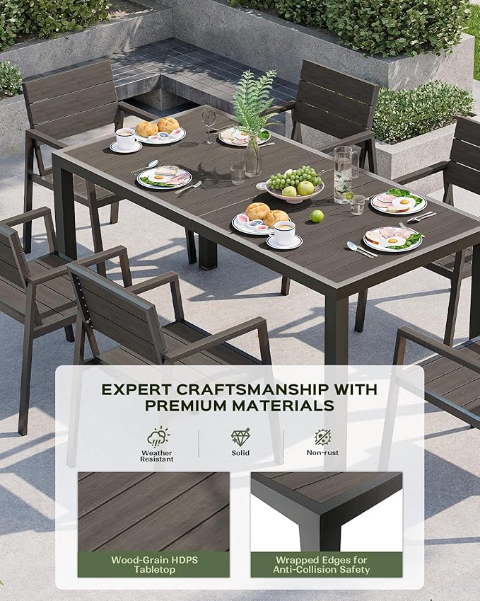 Outdoor Dining Set, Patio Table and Chairs of 4, Aluminum Outdoor Furniture Set with Umbrella Hole, HDPS Patio Dining Table Set for 4 (Charcoal)